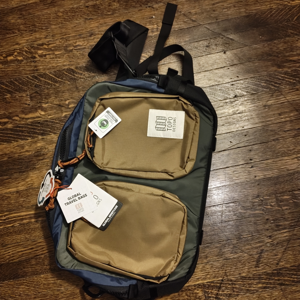 Topo Designs Blue and Tan Travel Bag